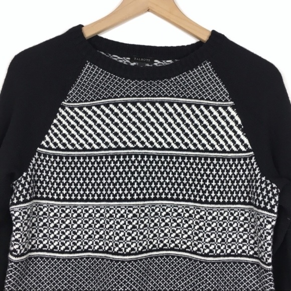 TALBOTS Sweater Lambswool Fair Isle Apres Ski Stripe Crew Neck Cozy Size Medium - Picture 2 of 6